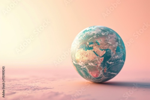 Globe of the planet Earth on a pink background.