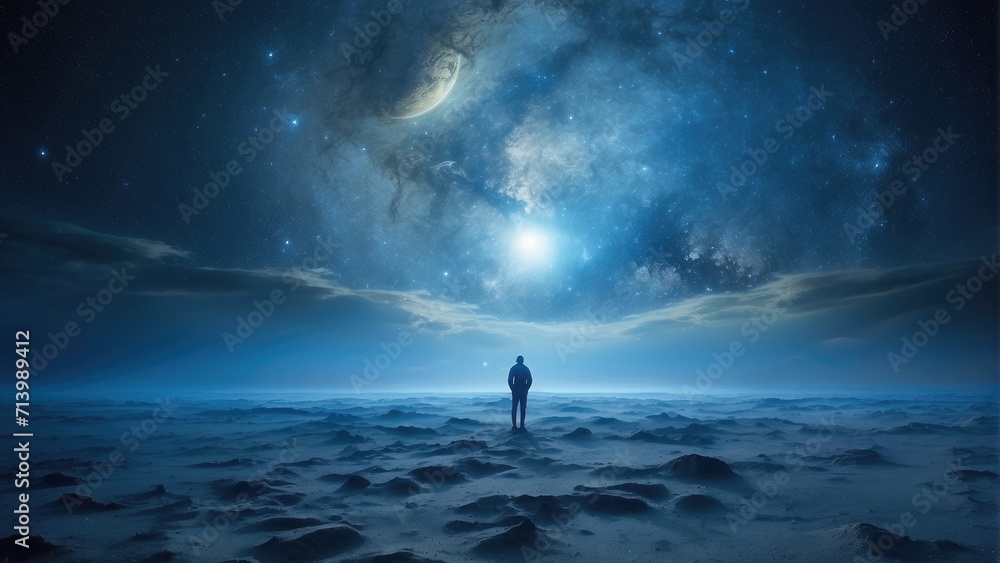 cosmic blue gas giant planet over the ocean photo cosmic blue gas giant planet over the ocean photo