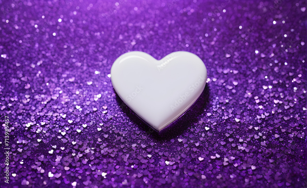 A small white heart on a sparkling soft purple background. Generative AI A small white heart on a sparkling soft purple background. Generative AI