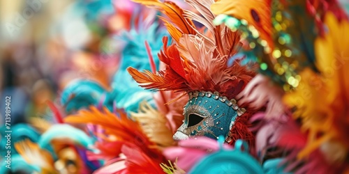 Colorful carnival masks at the annual festival of brazilian culture
