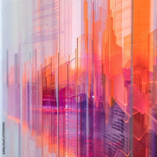 coloured graph with bright lines set against an image of white glass  in the style of realistic cityscapes  light violet and pink