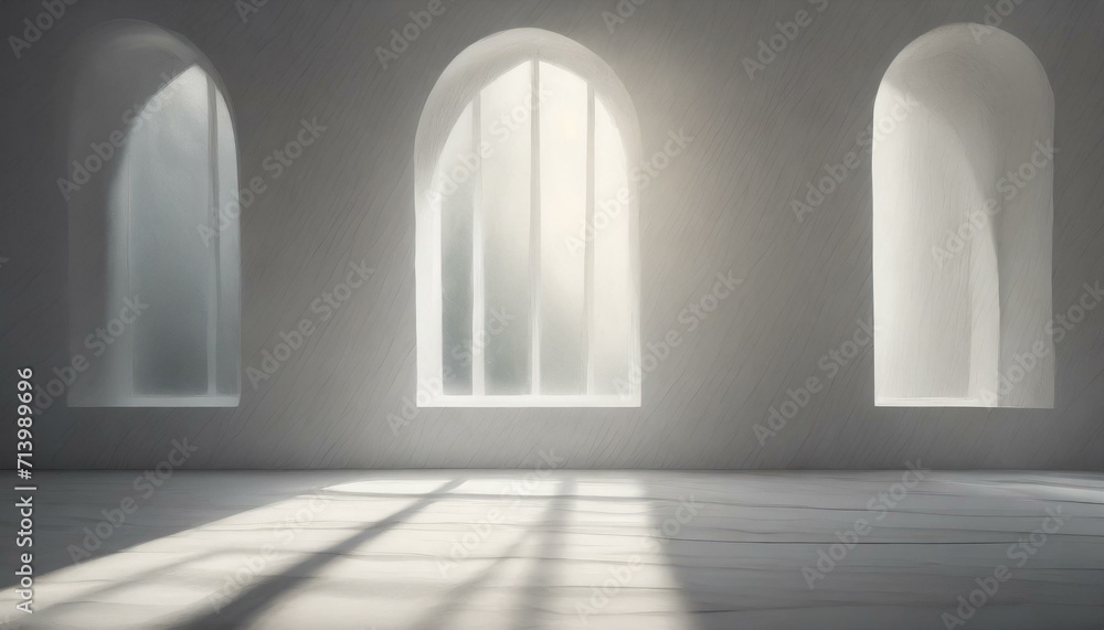 Realistic and minimalist blurred natural light windows, shadow overlay on wall paper texture, abstract background. Minimal abstract light white background for product presentation