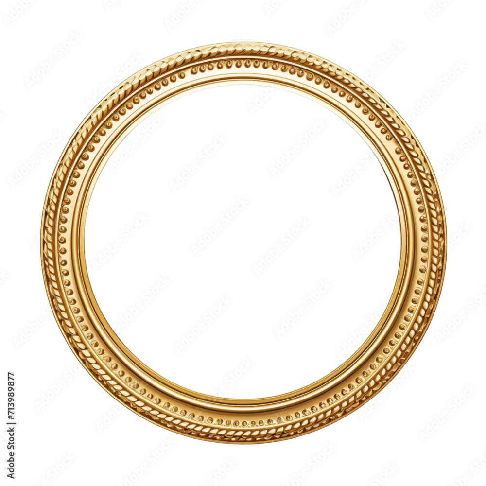 Antique luxury circle frame gold isolated, Generative AI