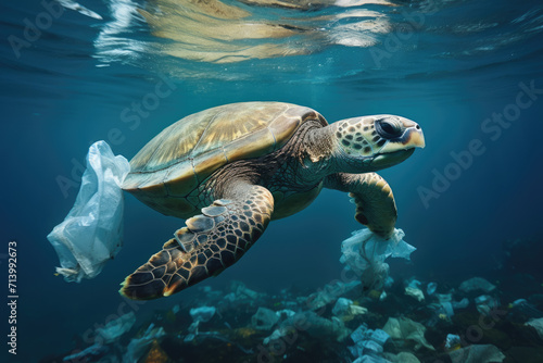 Marine life suffering from plastic bag waste