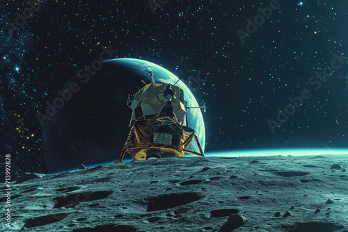 Lunar Module on Moon with Earthrise photo