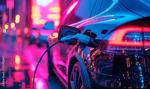 futuristic electric cars charging with batteries, in the style of digital neon, technology innovation as car charging system goes, shaped canvas
