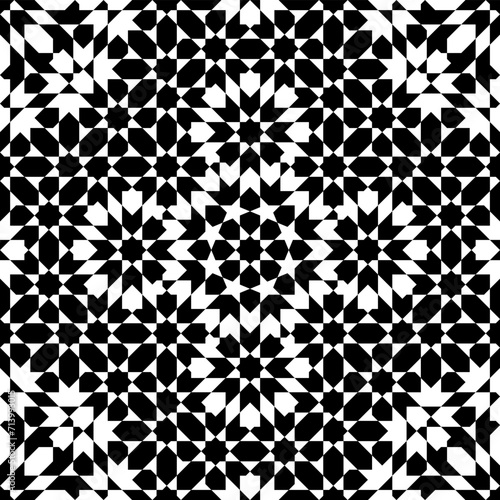Seamless geometric ornament based on traditional islamic art. Black and white figures . Great design for fabric,textile,cover,wrapping paper,background.
