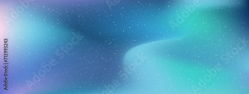 Beautiful northern lights landscape Aurora borealis on the sky. Night shining starry sky. Polar lights, luminescence, Space background and stars in infinity cosmos. Vector blurred background.