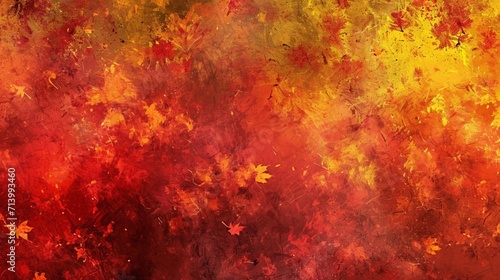 Abstract fall or autumn background concept with mottled leave pattern painted in grunge texture design, hot red yellow and orange colors of fire