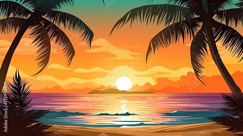 sunset on the beach.sunset landscape,beach view with coconut trees, © ellisa_studio