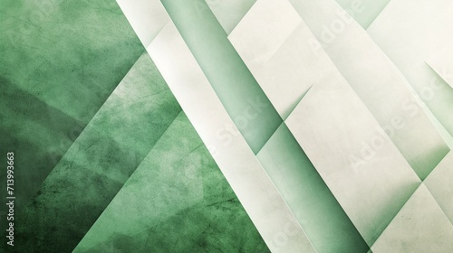 Abstract light green background, white and green angles stripes and triangle shapes layered in abstract modern art design, watercolor paint texture, geometric background