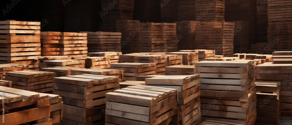 Stacked Wooden Pallets, A Large Collection of Wooden Pallets Placed One on Top of Another Stacked Wooden Pallets, A Large Collection of Wooden Pallets Placed One on Top of Another