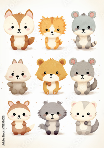 Wallpaper Mural card collection with cute doodle animals of nursery room for kids, Perfect for poster, birthday, baby book, children room, anniversary, baby shower Torontodigital.ca