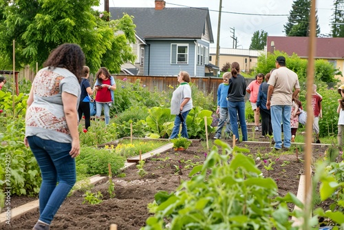a community garden with people gardening together: Community Gardening Collaboration