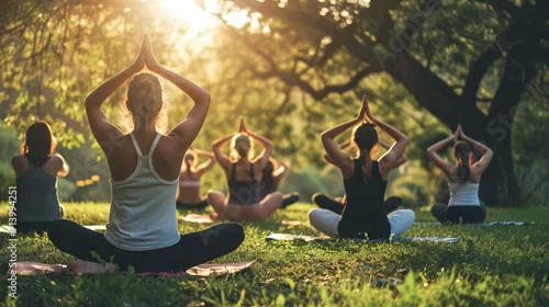 Obraz Outdoor Group Yoga Serenity group yoga session in the park