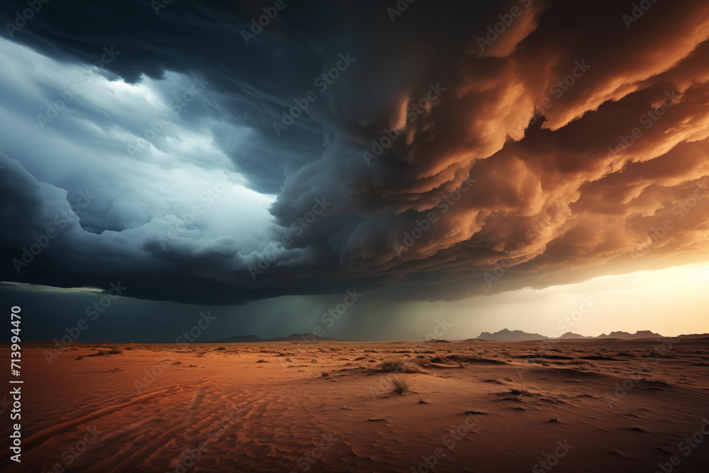 Perfect storm over the desert - dramatic photo realist illustration