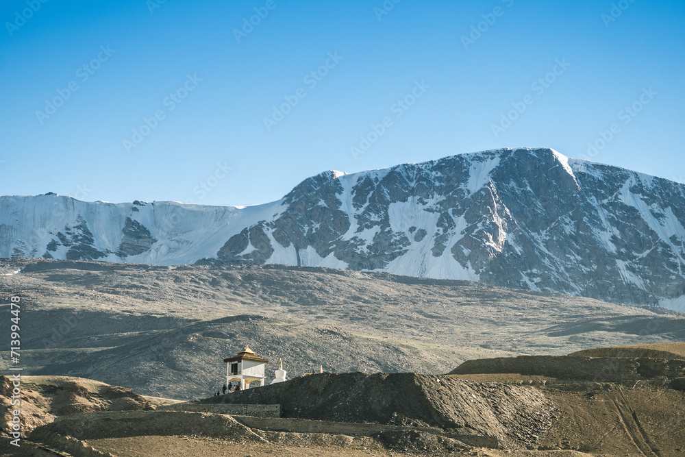 Korzok village on Lake Tso Moriri in the Himalayas, Ladakh, mountain lake, India