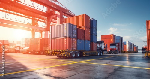 Container loading cargo freight in import and export business logistic company, Industry logistic and transportation