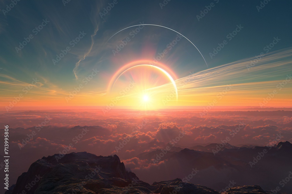 Surreal Sunset with Planetary Rings