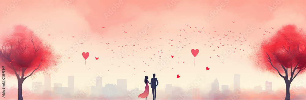 couple love concept on valentines day , illustration 
