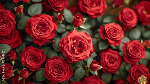 Red Roses background for valentine theme. Top View  realistic and very detailed. Valentine Background.