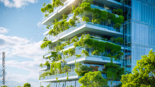 Sustainable green building in modern city. Biophilic architecture concept.