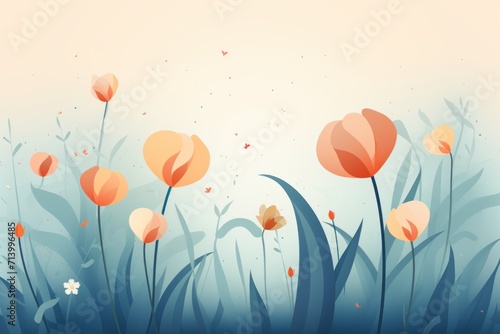 Bright red floral blossoms set against a soft pink pastel backdrop with a wavy pattern