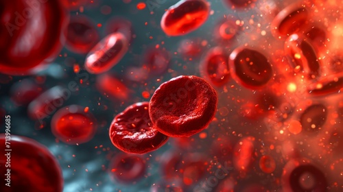 3D illustration electron microscope of red blood cells, Close-up under a microscope in the body. Scientific medical background