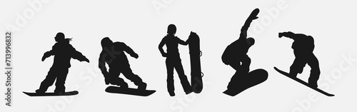 Vector set silhouettes of snowboarder. Snowboard sport. Isolated on white background.