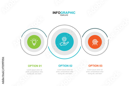3 step circle line connected for infographic template vector element with business icons 