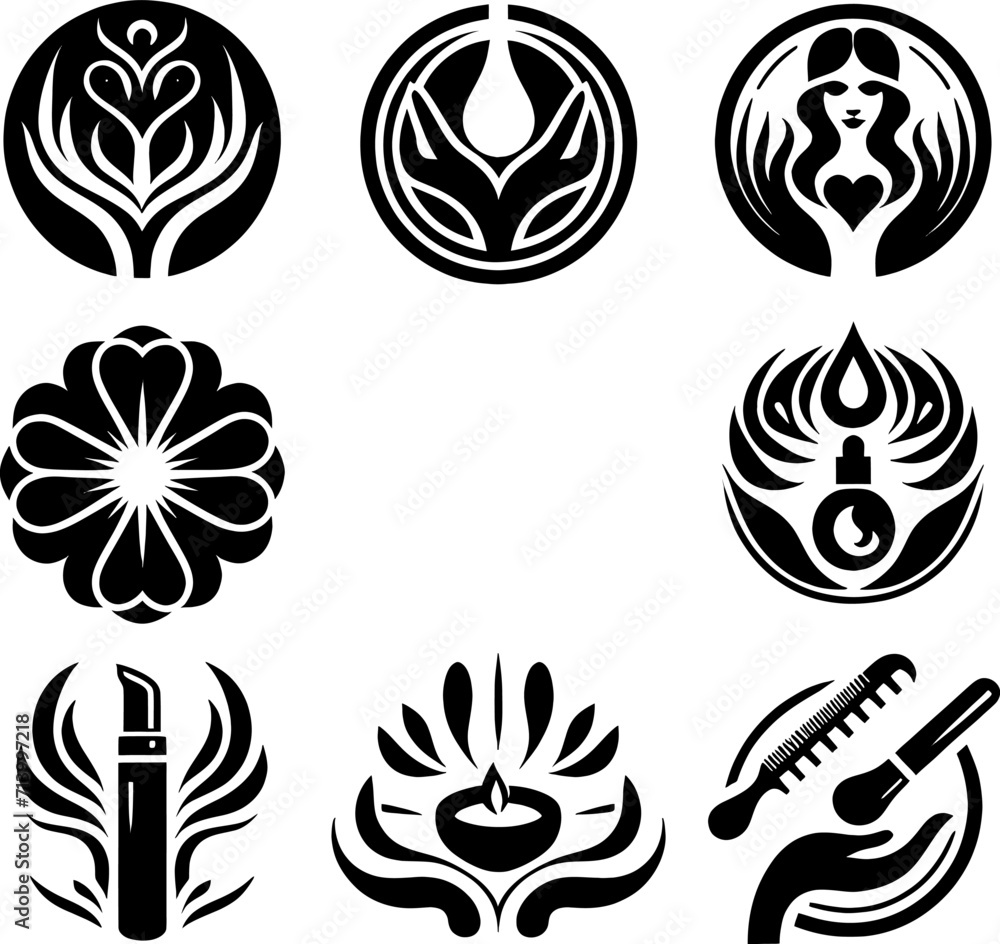 a set of logos for a beauty center, art deco shapes, logo graphic design, logo design, professional logo design, logo vector art, art deco motifs