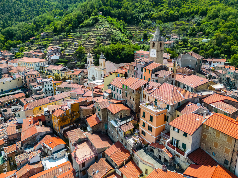 Aerial view of the village of Ceriana, Liguria, Italy