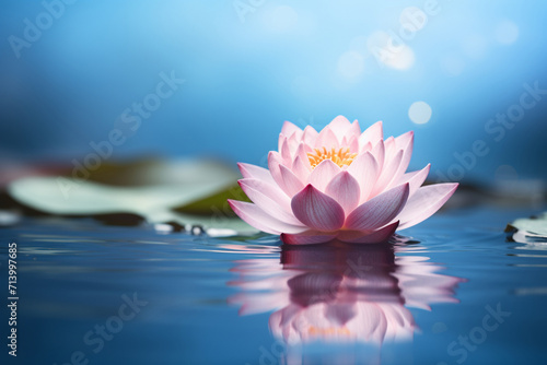 Beautiful pink lotus flower in the middle of a pond