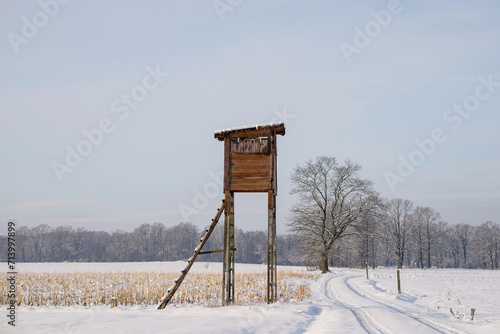 Winter landscape of the countryside and suburbs