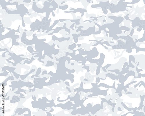 Modern Snow Texture. White Seamless Paint. Blue Hunter Pattern. Seamless Vector Camouflage. Abstract Camo Brush. Army White Grunge. Blue Camo Paint. Winter Camouflage. Repeat Woodland Background.