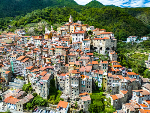Aerial view of the village of Ceriana, Liguria, Italy
