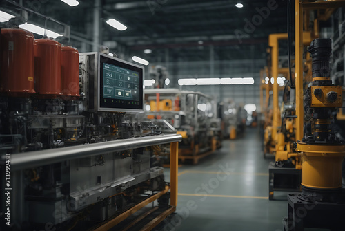 Industry 4.0 smart factory interior showcases IIoT machines, efficient workstations, and automated production lines, optimizing the manufacturing process for improved performance design. photo