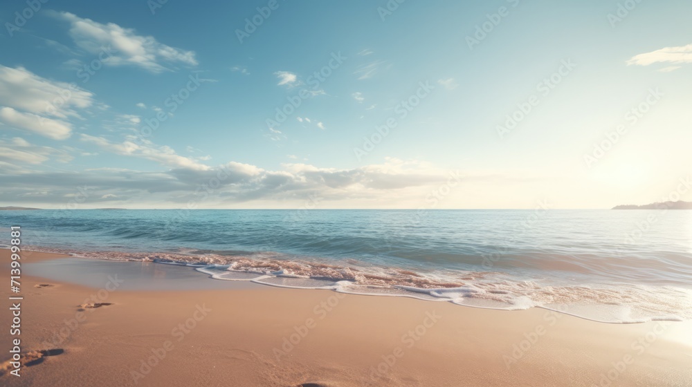 Soft morning light breaking over the horizon of a peaceful beach
