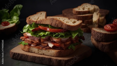 Sandwiches on a wooden board food photography