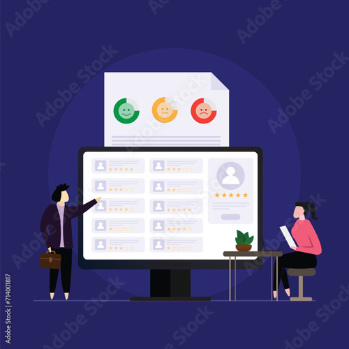 Customer review rating and opinion, feedback or survey based on experience quality from product and service