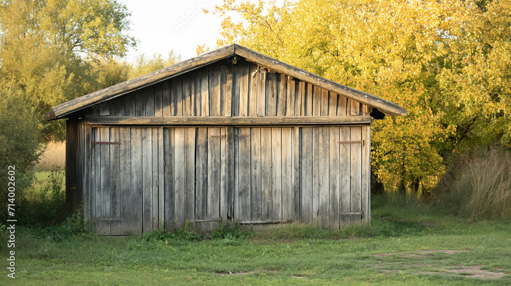 Old wooden barn surrounded by autumn trees. Old wooden barn surrounded by autumn trees.