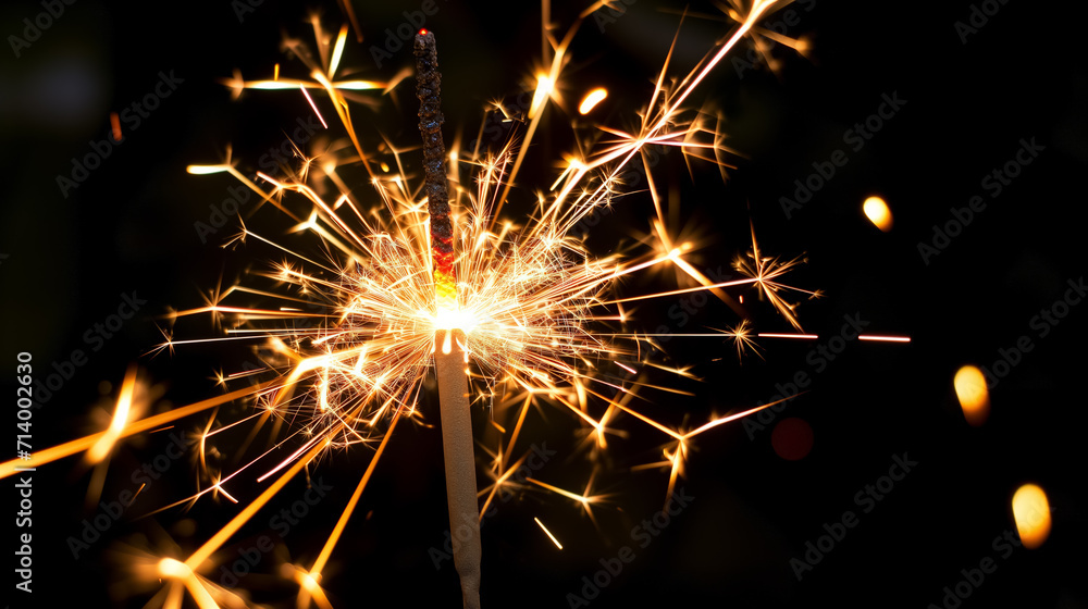Obraz premium Sparkler emitting bright sparks in the dark night.