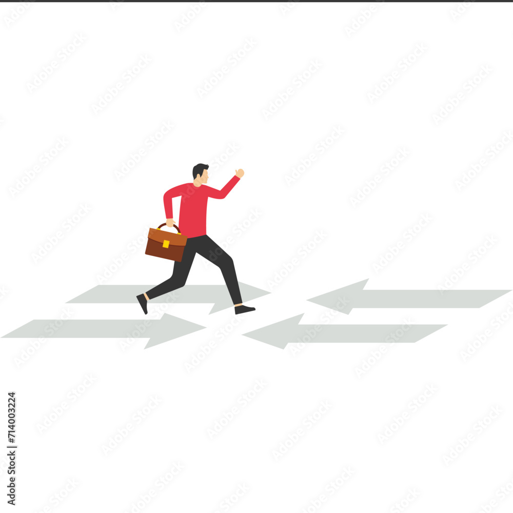 Run across the road to the destination, Vector illustration in flat style

