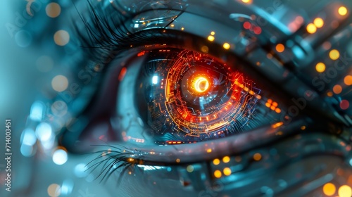 Robotic or Bionic Eye with Advanced Circuitry, Electronic Security Concept © Media Srock