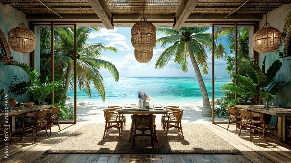 Transport your guests to a tropical paradise as your dining room becomes a canvas for lush palm trees, sandy beaches, and azure skies.