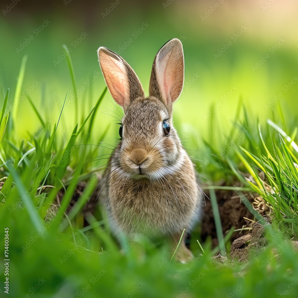 Cautious Rabbit in Meadow: Masters of Burrowing Cautious Rabbit in Meadow: Masters of Burrowing