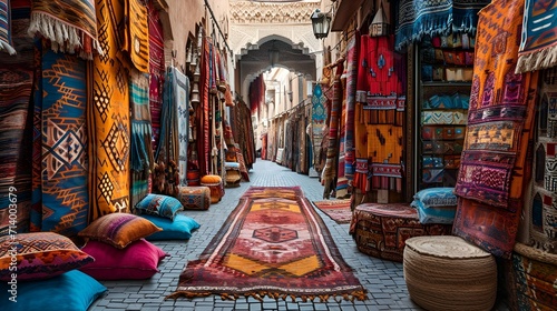 Transport yourself to a vibrant Moroccan marketplace with a tapestry of colors and patterns adorning your home, capturing the essence of cultural richness in a single frame.