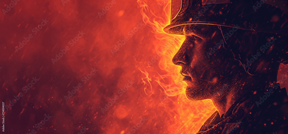 Headshot of fireman dressed in protective workwear against fire,fire service illustration