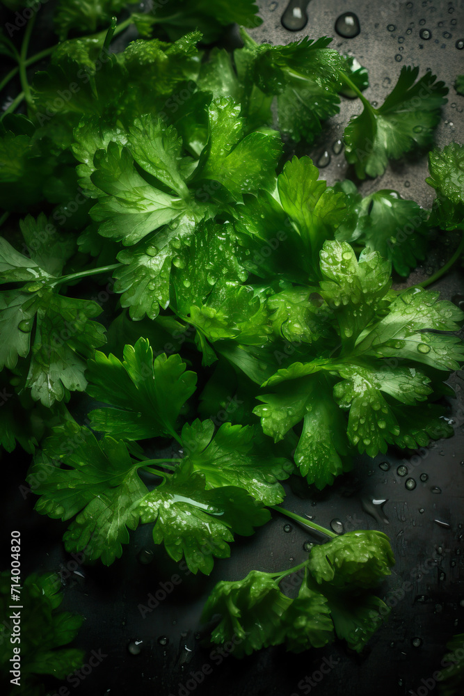 bunch of Cilantro with droplets of water bunch of Cilantro with droplets of water