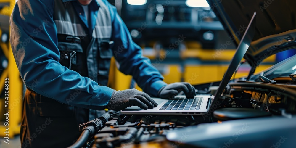 Computer diagnostics. An automotive mechanical technician using laptop computer programming. Car maintenance service concept Computer diagnostics. An automotive mechanical technician using laptop computer programming. Car maintenance service concept